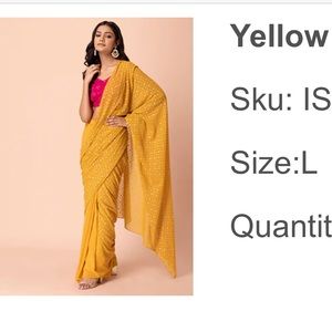 Never worn! House of Indya yellow polka dot foil print pre-stitched saree